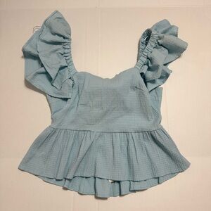 Miami Sky Blue Ruffle Sleeve Top